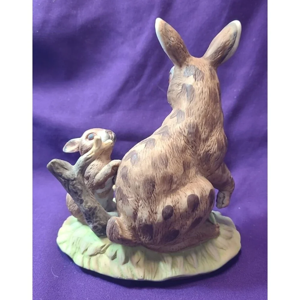 2 VTG Royal Crown Signed Porcelain Rabbit Large Figurines